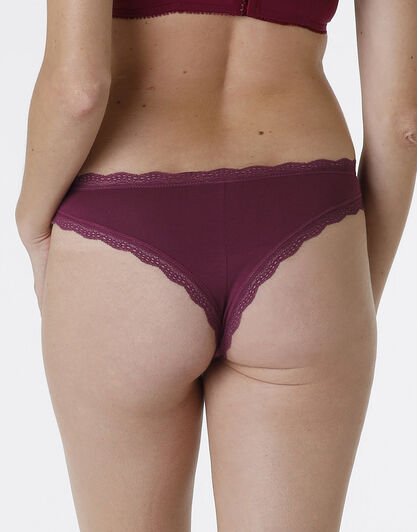 Slip Lovable Panties in cotone e pizzo elasticizzati, bordeaux, , LOVABLE