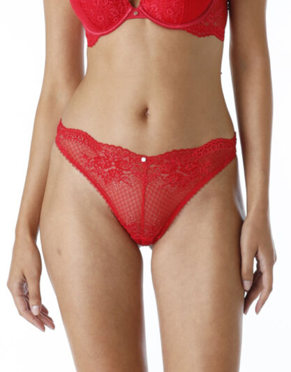La Senza - Perizoma sgambatura alta Lux Lace in pizzo, rosso, , LOVABLE