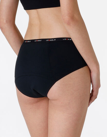 NUOVA Culotte da ciclo lavabile in cotone biologico certificato, colore nero, flusso abbondante, , LOVABLE