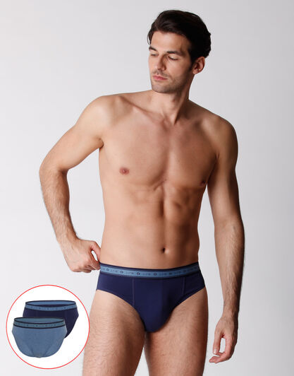 Slip bipack uomo in cotone biologico, blu melange, , LOVABLE