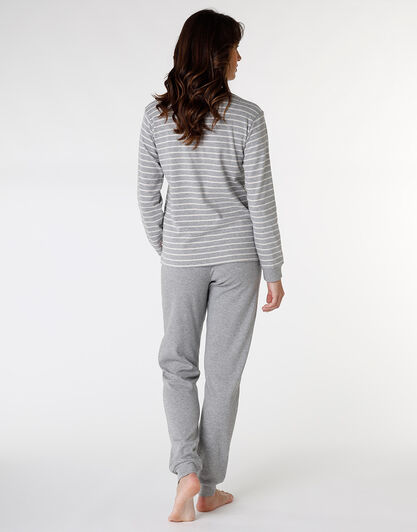 Pigiama in interlock di cotone, grigio melange rigato con ricamo cuore, , LOVABLE
