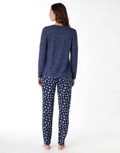 Pigiama lungo donna, blu con stampa di stelle, , LOVABLE