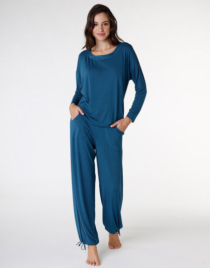 Pigiama lungo in jersey di modal, blu petrolio, , LOVABLE