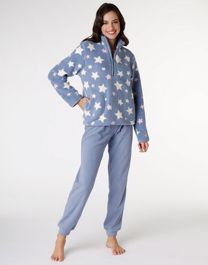 Homewear in pelliccetta e pile, blu polvere con stelle, , LOVABLE