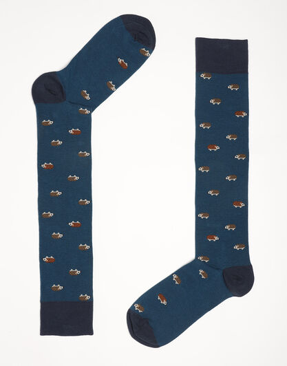 Calzini lunghi Fancy Allover in cotone, petrolio scuro con stampa ricci, , LOVABLE