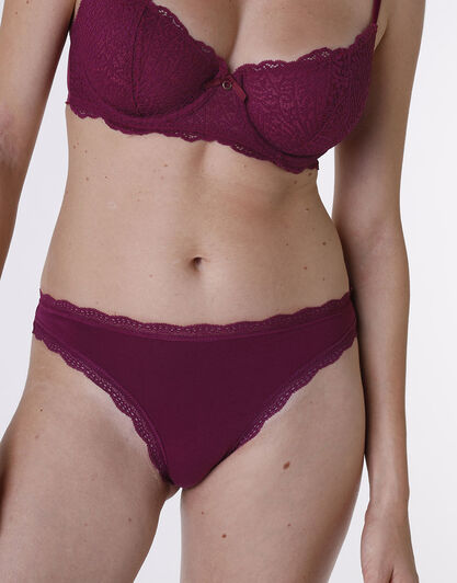 Slip Lovable Panties in cotone e pizzo elasticizzati, bordeaux, , LOVABLE