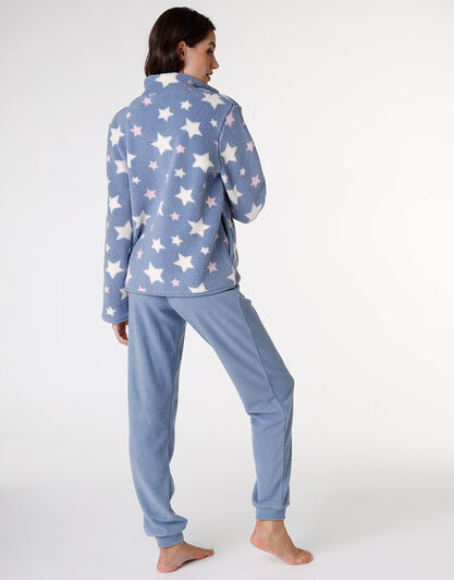 Homewear in pelliccetta e pile, blu polvere con stelle, , LOVABLE
