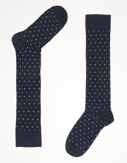 Calzini lunghi Geometrical Graphic in cotone, blu navy con motivo a rombi, , LOVABLE
