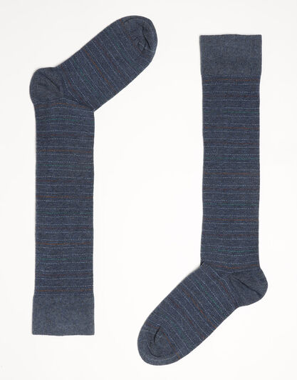 Calzini lunghi Geometrical Graphic in cotone, blu denim multi-righe, , LOVABLE