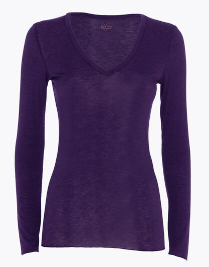 Maglia a manica lunga con scollo a V in modal e cashmere, tornado scuro, , LOVABLE