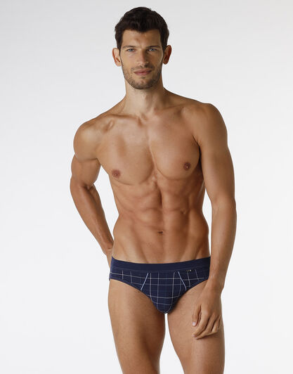 Slip Casual Stretch Cotton in cotone elasticizzato, blu navy con stampa a quadri, , LOVABLE