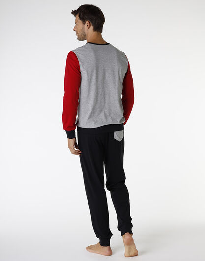 Pigiama in jersey di cotone, grigio melange e rosso con stampa, , LOVABLE
