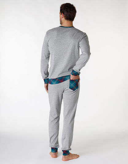 Pigiama in interlock di cotone, grigio melange scuro con stampa alpaca, , LOVABLE