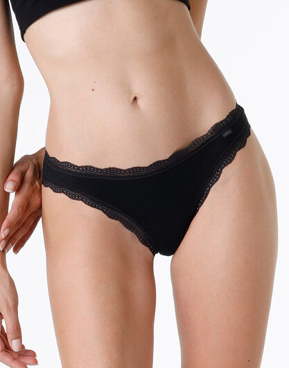 Slip Mini Lovely in cotone elasticizzato e pizzo, nero, , LOVABLE