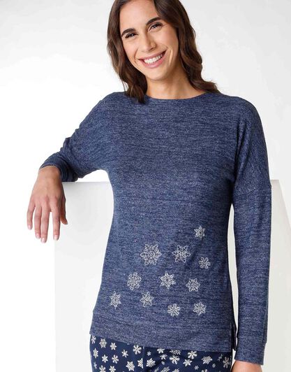 Pigiama lungo donna, blu con stampa di stelle, , LOVABLE