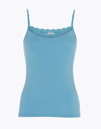 Top donna Basic Soul in viscosa con balza in pizzo, turchese, , LOVABLE