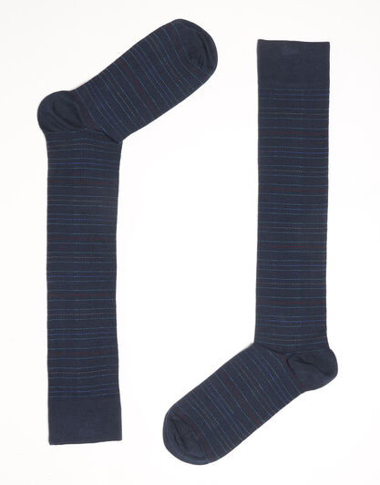 Calzini lunghi Geometrical Graphic in cotone, blu navy multi-righe, , LOVABLE