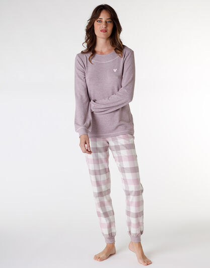 Homewear chiuso in flanella di cotone, rosa grigio, , LOVABLE