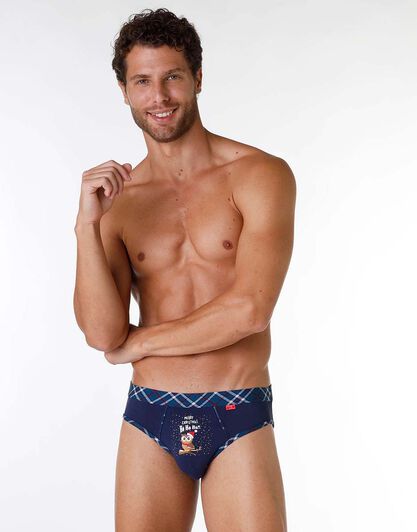 Slip uomo in cotone elasticizzato, blu con stampa gufetto , , LOVABLE