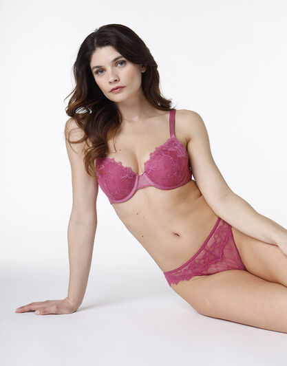 La Senza - Reggiseno imbottito con ferretto Lux Lace in pizzo, tulle e microfibra, malva, , LOVABLE