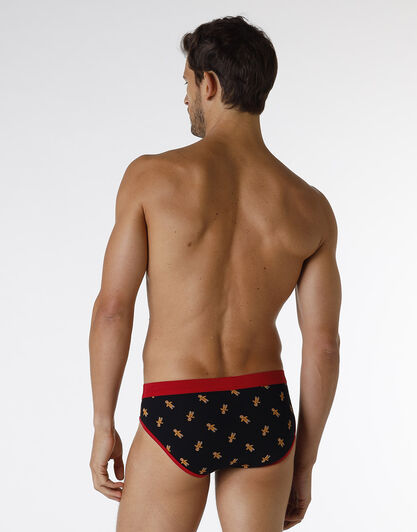 Slip Funny Xmas in stretch cotton, nero con stampa pan di zenzero, , LOVABLE