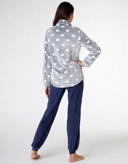 Homewear aperto in pelliccetta jacquard e micropile, blu, , LOVABLE
