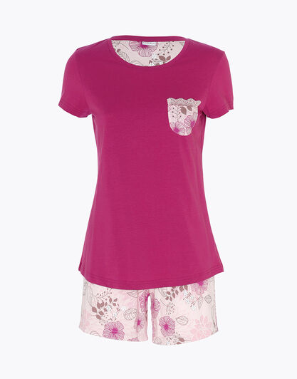 Pigiama corto in jersey di cotone, rosa ciclamino con stampa floreale, , LOVABLE