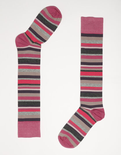 Calzini lunghi Irregular Stripes in cotone, a righe rosa, sorbetto e grigio, , LOVABLE