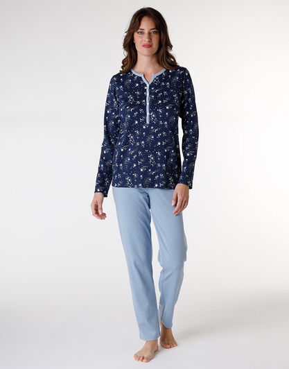 Pigiama in interlock di cotone, blu stampato, , LOVABLE