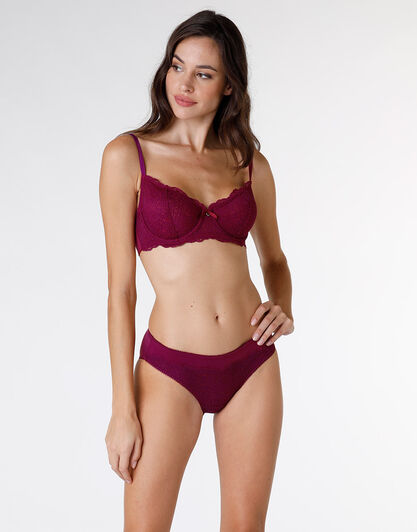 Slip Exquisite Lace in pizzo e microfibra, bordeaux, , LOVABLE