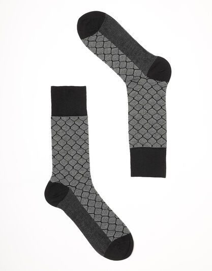 Calzini corti Elegant Knitted Bamboo, nero e grigio con motivo a rombi, , LOVABLE