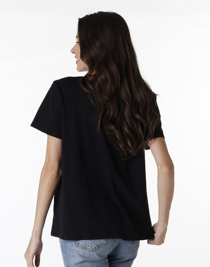 Maglia manica corta con scollo a V Basic Soul in cotone, nero, , LOVABLE