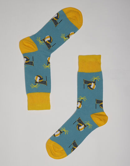 Calzini corti Crazy Socks in cotone, azzurro polvere con stampa beach volley, , LOVABLE
