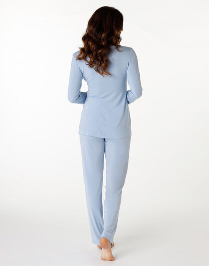 Pigiama lungo scollo a V in modal, azzurro, , LOVABLE
