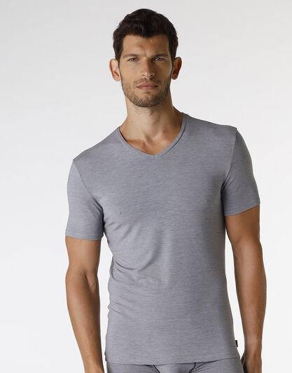 T-shirt con scollo a V Micromodal Fil a Fil, grigio melange, , LOVABLE