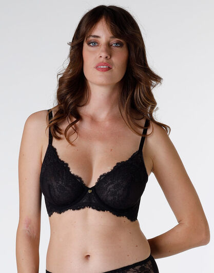 Reggiseno con ferretto Beauty Lace in pizzo, tulle e microfibra, nero, , LOVABLE