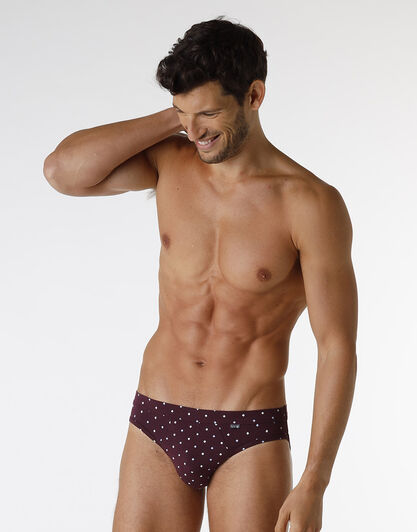 Slip Classic Cotton Modal, bordeaux con stampa geometrica, , LOVABLE