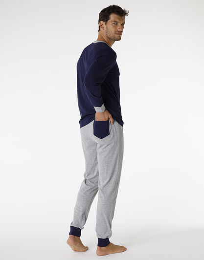 Pigiama in jersey di cotone, blu navy e grigio melange, , LOVABLE