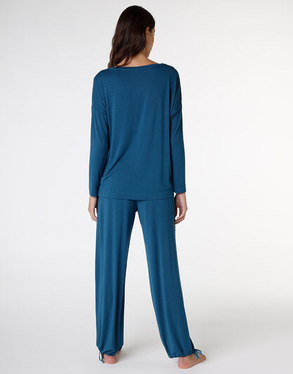 Pigiama lungo in jersey di modal, blu petrolio, , LOVABLE