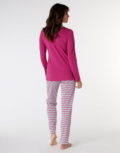 Pigiama lungo in jersey di cotone, rosa ciclamino con stampa, , LOVABLE