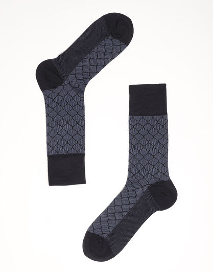 Calzini corti Elegant Knitted Bamboo, blu scuro e blu denim con motivo a rombi, , LOVABLE