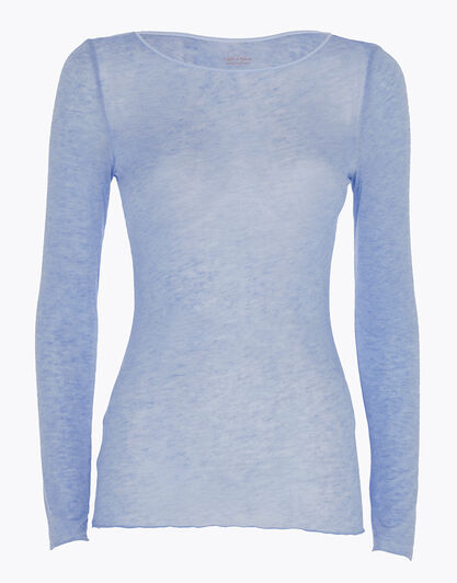 Maglia con scollo a barchetta e manica lunga in modal e cashmere, ortensia, , LOVABLE