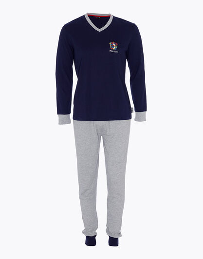 Pigiama in jersey di cotone, blu navy e grigio melange, , LOVABLE