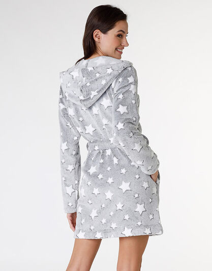Vestaglia in pelliccia jacquard, grigio con stelle, , LOVABLE