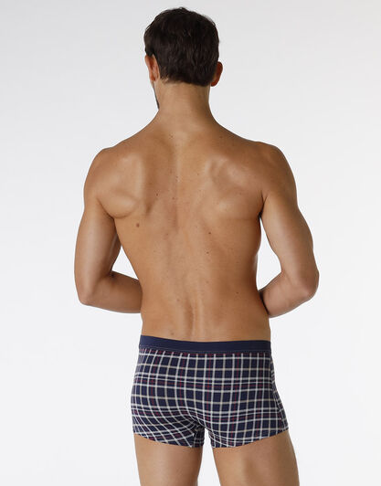Boxer Printed Stretch Cotton Xmas, stampa check blu, bianco, rosso, corda, , LOVABLE