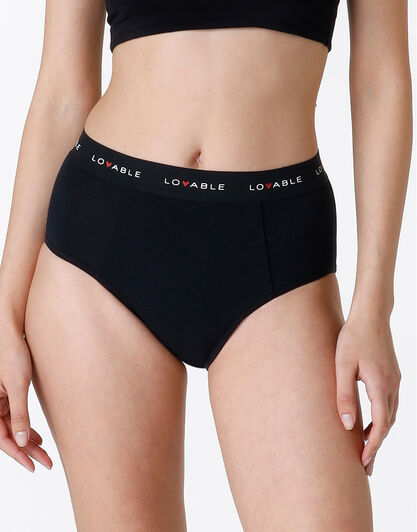 NUOVO Slip alto da ciclo lavabile in cotone biologico certificato, colore nero, per flusso abbondante, , LOVABLE