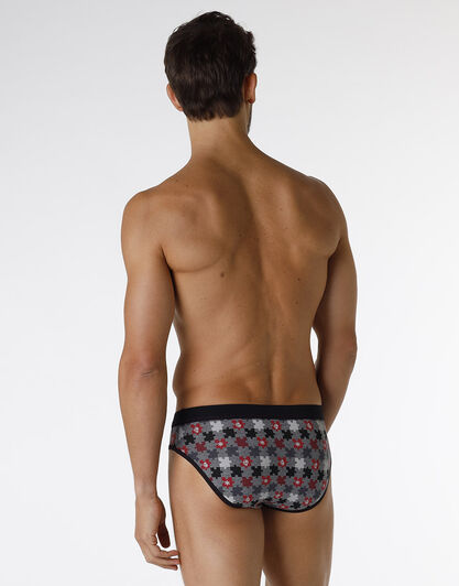 Slip Printed Stretch Cotton Xmas, grigio melange scuro con stampa a puzzle, , LOVABLE