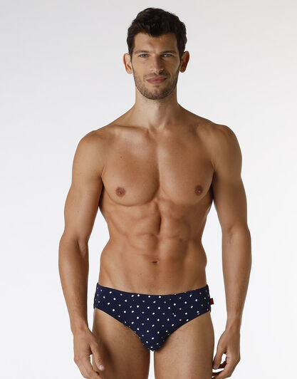 Slip Printed Cotton Modal, blu navy con stampa puzzle , , LOVABLE