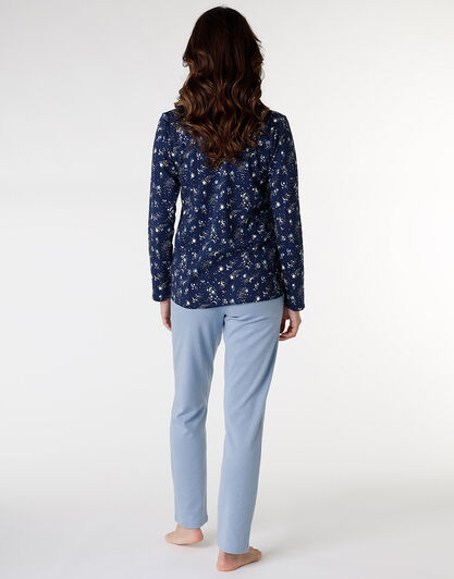 Pigiama in interlock di cotone, blu stampato, , LOVABLE