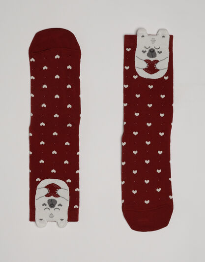 Calzini corti Fancy Allorver in cotone, rossi con motivo a cuori, , LOVABLE